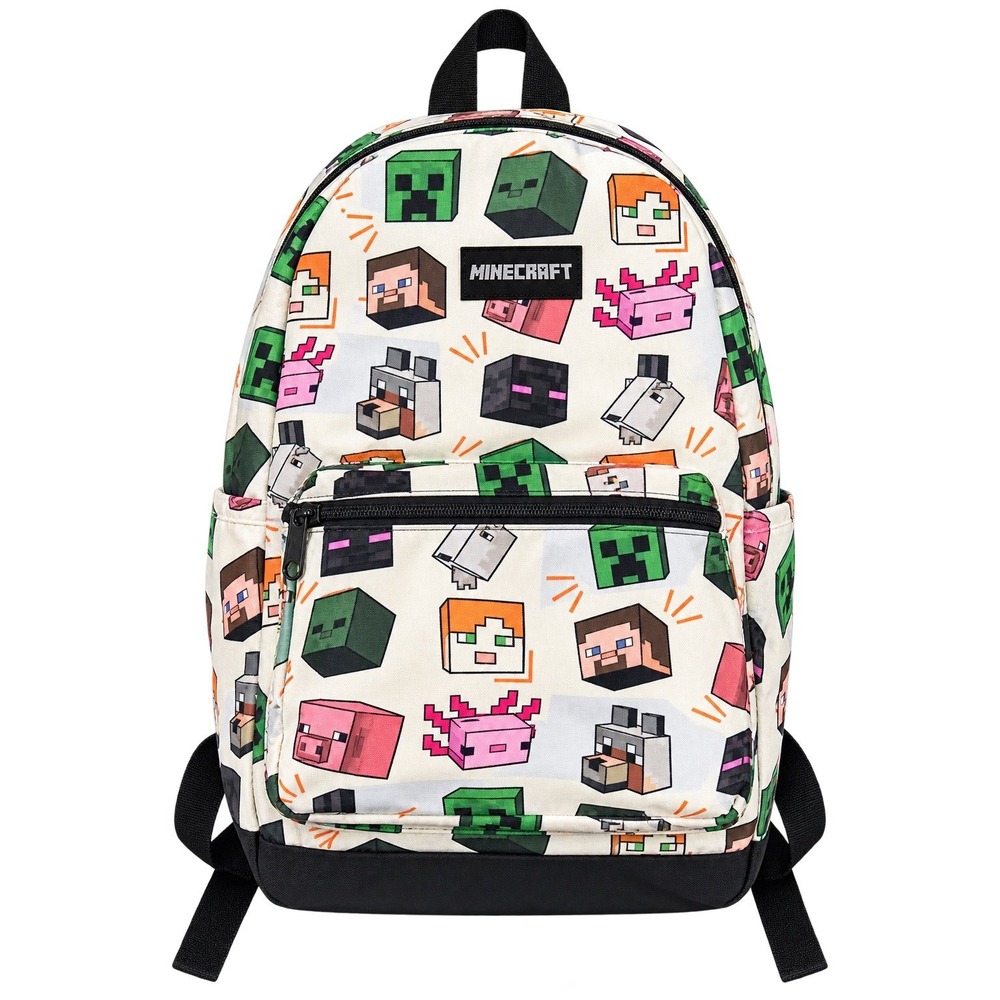 MineCraft (2023) Backpack Cream with Minecraft Characters (17 inch)
